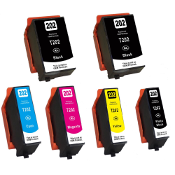 Sampack med 6 Epson 202XL kompatibel blkpatron indeholder hele 96ml ialt.