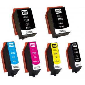 Sampack med 6 Epson 202XL kompatibel blkpatron indeholder hele 96ml ialt.