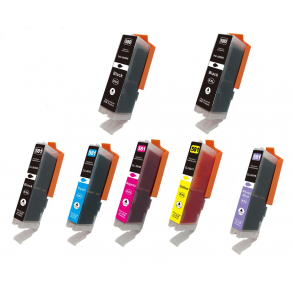 Sampack 7 styk Canon 2x Pgi 580XXL,1x Cli 581XXL B/C/M/Y/PB kompatible blkpatrone indeholder 121ml