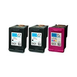 Sampack med 2x HP 901BK og 1x HP 901CMY. Kompatible blkpatroner indeholder i alt 61ml.