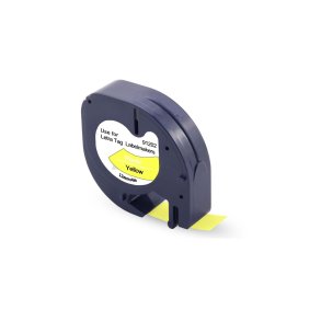 Dymo‌ LetraTAG Tape 91202 sort p Gul plast tape 12 mm x 4 m Kompatibel.