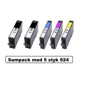  Sampack 5 styk HP 924e Kompatible blkpatroner indhold hele (46 ml og 13,5 ml) ialt 132,5ml.
