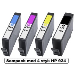  Sampack 4 styk HP 924e Kompatible blkpatroner indhold hele (46 ml og 13,5 ml) ialt 86,5ml.