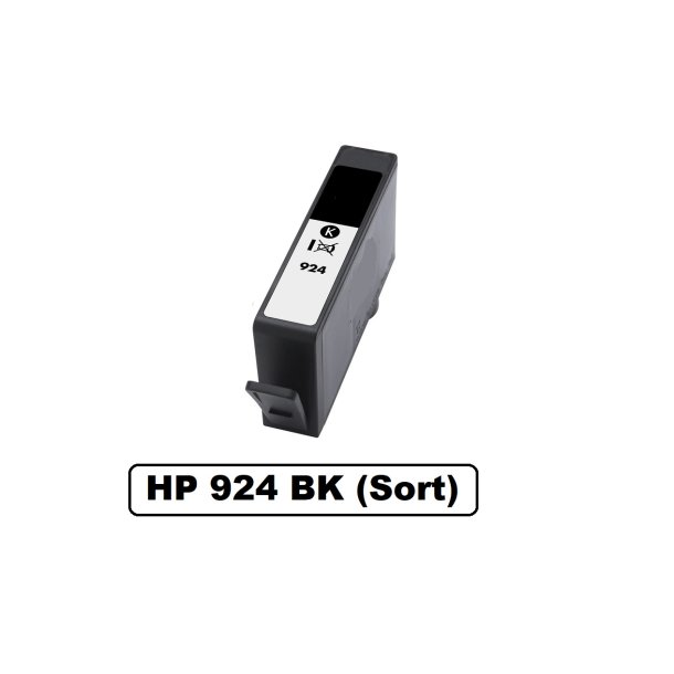  Sampack 4 styk HP 924e Kompatible blkpatroner indhold hele (46 ml og 13,5 ml) ialt 86,5ml.