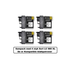 Brother LC 985XL Sampack med 4 stk sorte indeholder i alt 112ml.