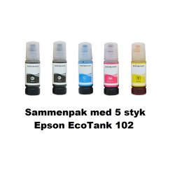 Sammenpak med 5 styk Epson 102 BK-c-m-y er kompatibel Blkrefill Indeholder 490 ml.