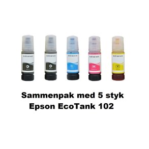 Sammenpak med 5 styk Epson 102 BK-c-m-y er kompatibel Blkrefill Indeholder 490 ml.
