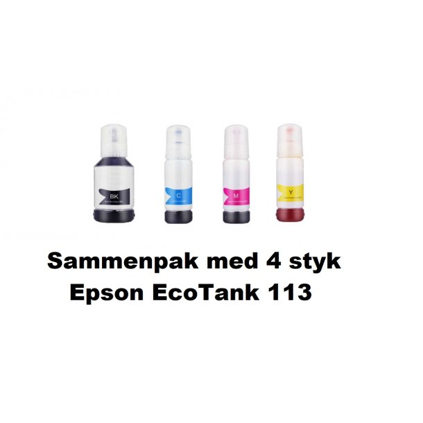 Sammenpak med 4 styk Epson 113 BK-c-m-y er kompatibel Blkrefill Indeholder ialt 340 ml.