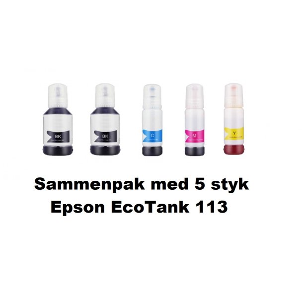 Sammenpak med 5 styk Epson 113 BK-c-m-y er kompatibel Blkrefill Indeholder ialt 470 ml.