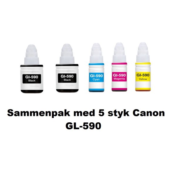 Canon GL-590 Sammenpak med 5 styk kompatibel Blkrefill Indeholder ialt 480ml.