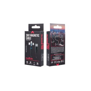 USB Dette kabel er magnetisk kabel 3 i 1 MICRO-USB C -LIGHTNING 3A Kablet som er i sort farve.