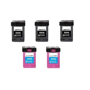 Sampack 3x HP 305XL BK 2x hp 305XL CMY Kompatibel blkpatroner som indeholder hele 87 ml ialt.