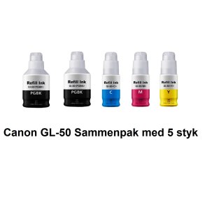 Canon GI 50 Sammenpak med 5 styk kompatibel Blkrefill Indeholder ialt 490ml.