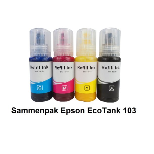 Sammenpak med 4 styk Epson 103 BK-c-m-y er kompatibel Blkrefill Indeholder ialt 350ml.