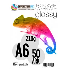 Fotopapir A6 (10 x 15) i 210g (Glossy) med 50 ark pr. pakke