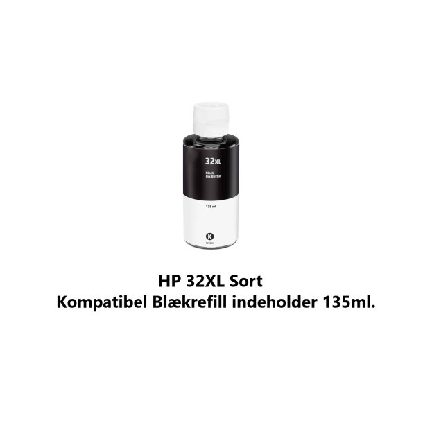 HP 32XL BK (sort) kompatibel Blkrefill Indeholder 135ml.