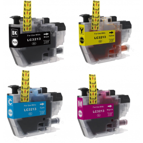 Sampack med 4 styk Brother LC 3213 kompatibel blkpatron indeholder 45 ml.