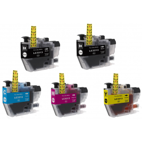 Sampack med 5 styk Brother LC 3213 kompatibel blkpatron indeholder 60 ml.