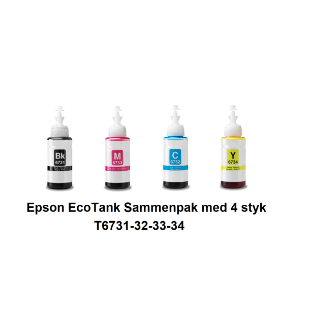  Epson EcoTank T6731-32-33-34  Sammenpak med 4 styk kompatibel Blkrefill Indeholder ialt 280ml