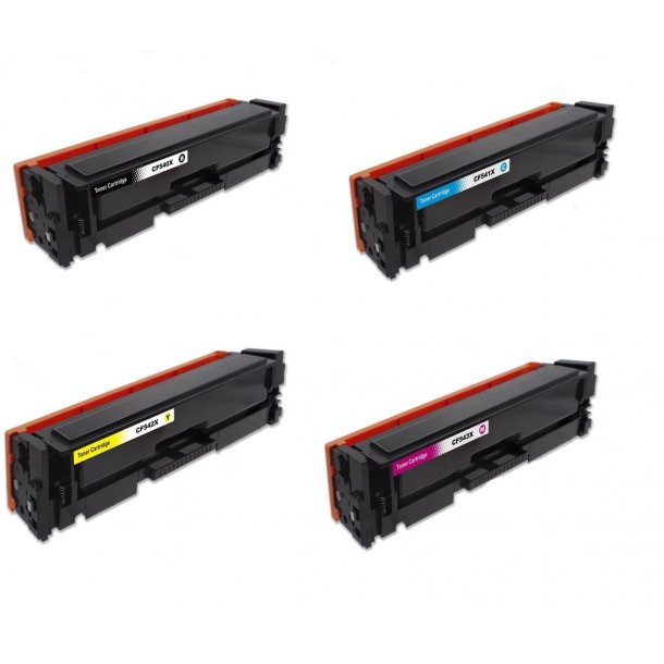 HP 203X Sampack med 4 styk CF 540-41-42-43X de en Kompatibel lasertoner printer 10,700 sider v/5%.