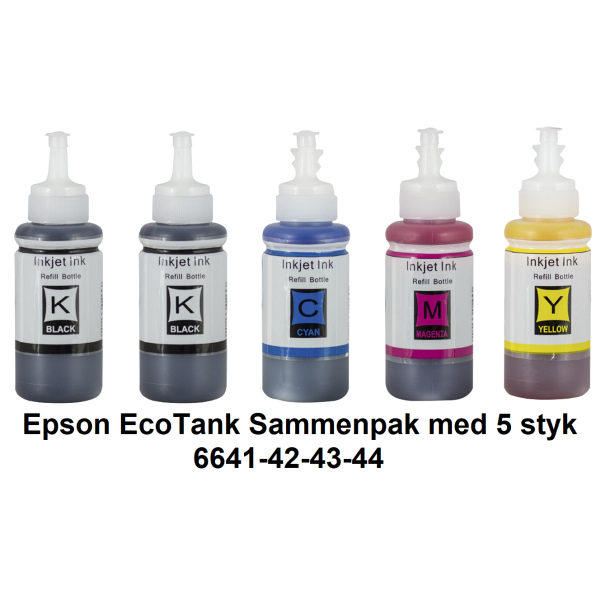 Epson T6641-42-43-44 Sammenpak med 5 kompatibel Blkrefill Indeholder 500ml.