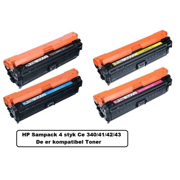 HP651A Sampack med 4 styk CE 340/41/42/43 Lasertoner Kompatibel med HP 651A Printer 61500 sider v/5%