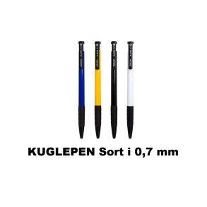 Kuglepen har en skrivebredde p 0,7 mm i sort farve.
