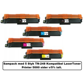  Brother Sampack 5 styk TN 248 2x BK 1X C-M-Y Kompatibel printer 5000 v/5%.