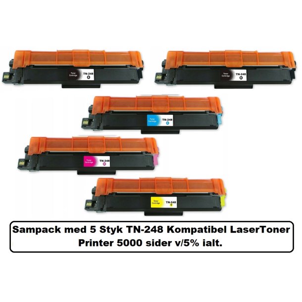  Brother Sampack 5 styk TN 248 2x BK 1X C-M-Y Kompatibel printer 5000 v/5%.