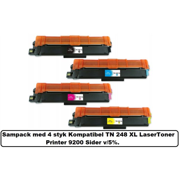  Brother Sampack 4 styk TN 248 XL BK-C-M-Y Kompatibel printer 9200 v/5%.