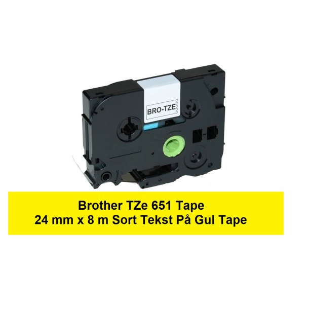 Brother TZe 651 Tape er en kompatible Tape i 24 mm x 8 m Sort tekst p Gul tape.