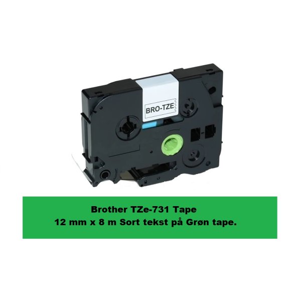 Brother TZe-731 Tape er en kompatible Tape i 12 mm x 8 m Sort tekst p Grn tape.