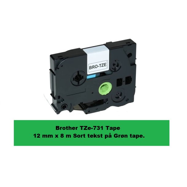 Brother TZe 731 Tape er en kompatible Tape i 12 mm x 8 m Sort tekst p Grn tape.