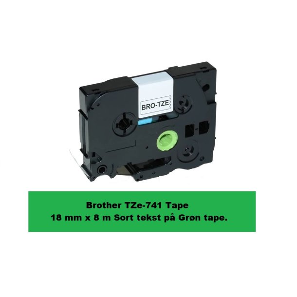 Brother TZe-741 Tape er en kompatible Tape i 18 mm x 8 m Sort tekst p Grn tape.