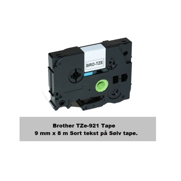 Brother TZe-921 Tape er en kompatible Tape i 9 mm x 8 m Sort tekst p Slv tape.
