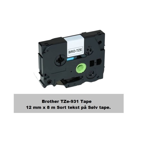 Brother TZe-931 Tape er en kompatible Tape i 12 mm x 8 m Sort tekst p Slv tape.