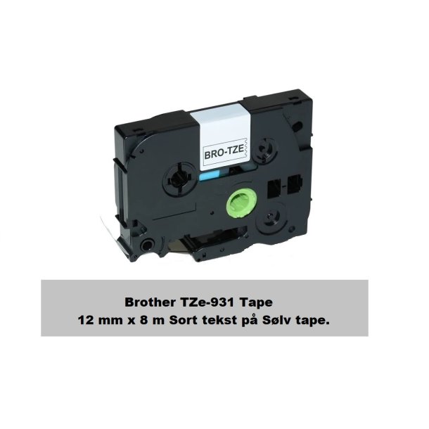 Brother TZe 931 Tape er en kompatible Tape i 12 mm x 8 m Sort tekst p Slv tape.