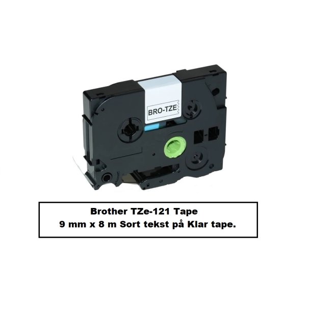 Brother TZe-121 Tape er en kompatible Tape i 9 mm x 8 m Sort tekst p Klar tape.