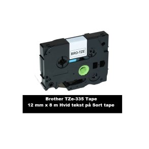 Brother TZe 335 Tape er en kompatible Tape i 12 mm x 8 m Hvid tekst p Sort tape.