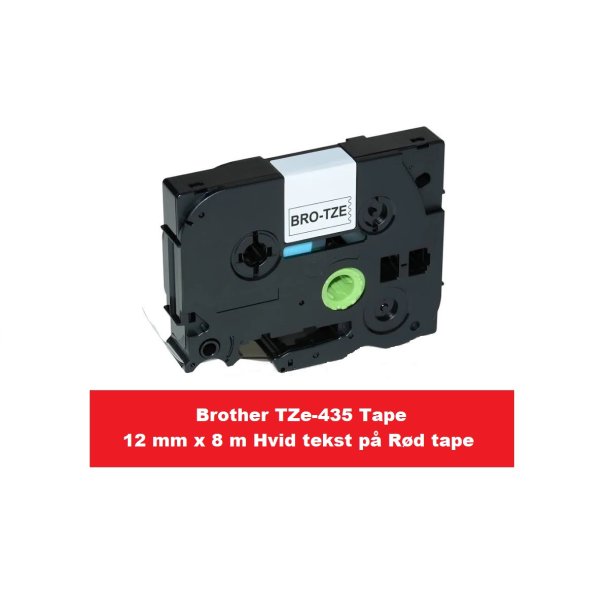 Brother TZe-435 Tape er en kompatible Tape i 12 mm x 8 m Hvid tekst p Rd tape.