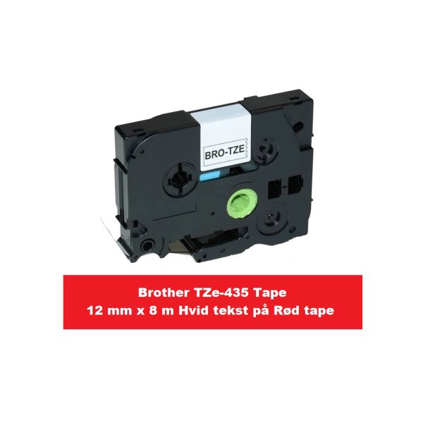 Brother TZe 435 Tape er en kompatible Tape i 12 mm x 8 m Hvid tekst p Rd tape.