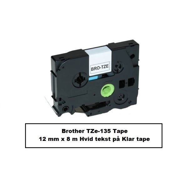 Brother TZe 135 Tape er en kompatible Tape i 12 mm x 8 m Hvid tekst p Klar tape.