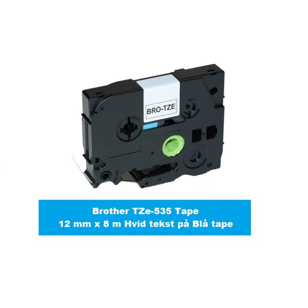 Brother TZe 535 Tape er en kompatible Tape i 12 mm x 8 m Hvid tekst p Bl tape.