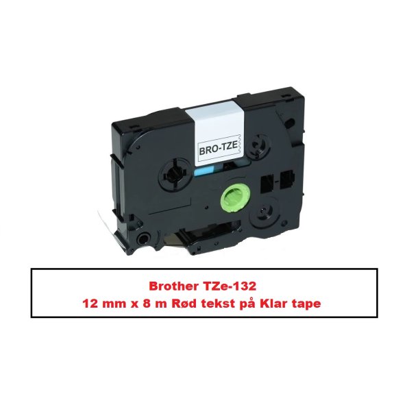 Brother TZe-132 Tape er en kompatible Tape i 12 mm x 8 m Rd tekst p Klar tape.