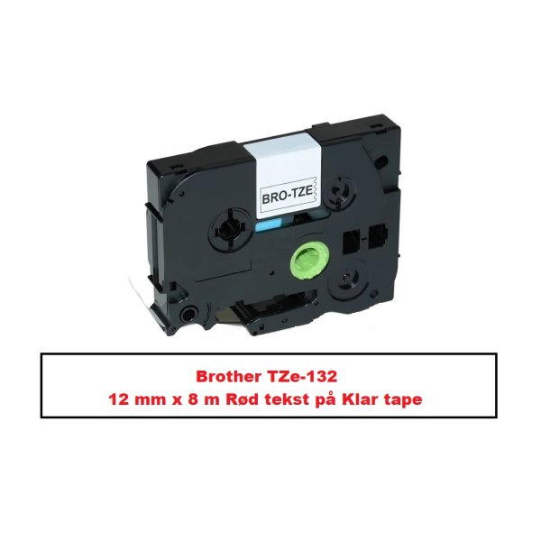 Brother TZe 132 Tape er en kompatible Tape i 12 mm x 8 m Rd tekst p Klar tape.