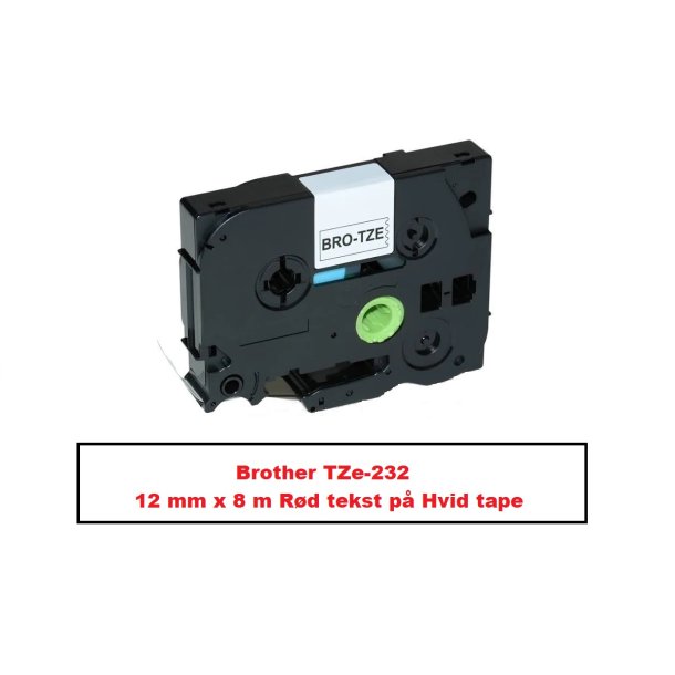Brother TZe-232 Tape er en kompatible Tape i 12 mm x 8 m Rd tekst p Hvid tape.