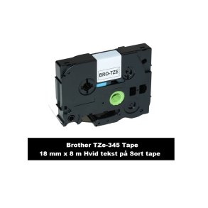 Brother TZe 345 Tape er en kompatible Tape i 18 mm x 8 m Hvid tekst p Sort tape.