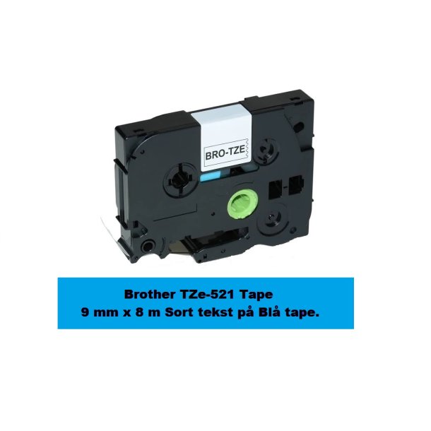 Brother TZe 521 Tape er en kompatible Tape i 9 mm x 8 m Sort tekst p Bl tape.