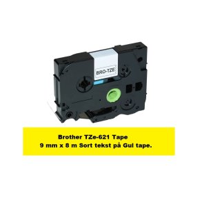 Brother TZe 621 Tape er en kompatible Tape i 9 mm x 8 m Sort tekst p Gul tape.