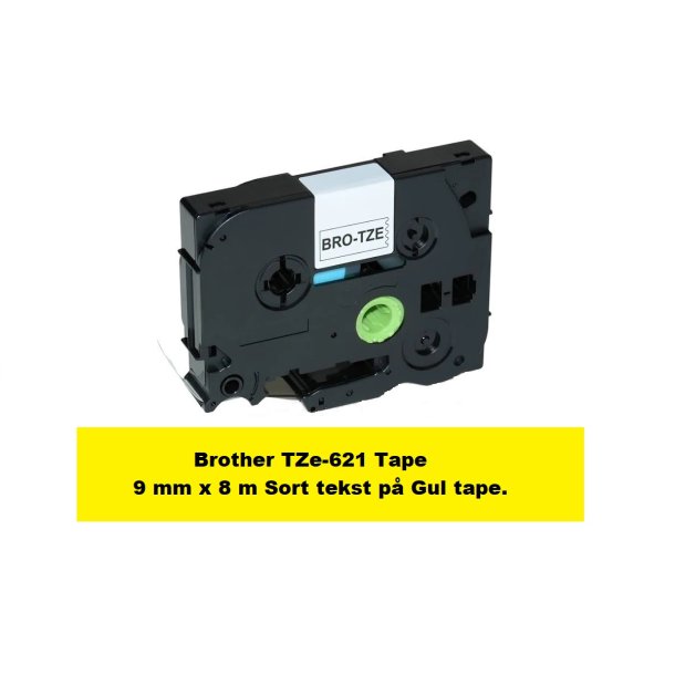 Brother TZe-621 Tape er en kompatible Tape i 9 mm x 8 m Sort tekst p Gul tape.